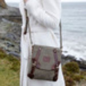 Aran Woollen Mills shoulder bag genuine leather brown/grayish tweed